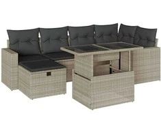 Sofa Sofos komplektas su pagalvėlėmis, 7 dalių, pilkas, poliratanas