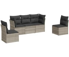 Sofa Sofos komplektas su pagalvėlėmis, 5 dalių, pilkas, poliratanas