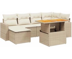 Sofa Sofos komplektas su pagalvėlėmis, 7 dalių, smėlio, poliratanas