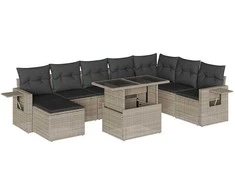Sofa Sofos komplektas su pagalvėlėmis, 9 dalių, pilkas, poliratanas