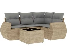 Sofa Sofos komplektas su pagalvėlėmis, 5 dalių, smėlio, poliratanas