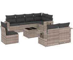 Sofa Sofos komplektas su pagalvėlėmis, 9 dalių, pilkas, poliratanas