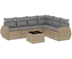 Sofa Sofos komplektas su pagalvėlėmis, 7 dalių, smėlio, poliratanas
