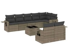 Sofa Sofos komplektas su pagalvėlėmis, 9 dalių, pilkas, poliratanas