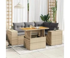 Sofa Sofos komplektas su pagalvėlėmis, 5 dalių, smėlio, poliratanas