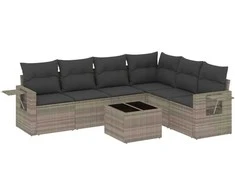 Sofa Sofos komplektas su pagalvėlėmis, 7 dalių, pilkas, poliratanas