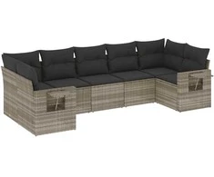 Sofa Sofos komplektas su pagalvėlėmis, 7 dalių, pilkas, poliratanas