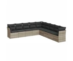 Sofa Sofos komplektas su pagalvėlėmis, 9 dalių, pilkas, poliratanas