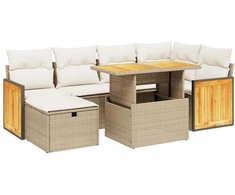 Sofa Sofos komplektas su pagalvėlėmis, 7 dalių, smėlio, poliratanas