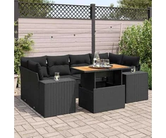 Sofa Sofos komplektas su pagalvėlėmis, 7 dalių, juodas, poliratanas