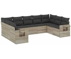 Sofa Sofos komplektas su pagalvėlėmis, 9 dalių, pilkas, poliratanas