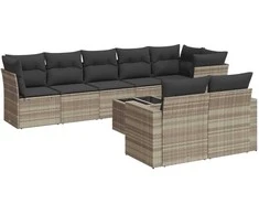 Sofa Sofos komplektas su pagalvėlėmis, 9 dalių, pilkas, poliratanas