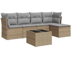 Sofa Sofos komplektas su pagalvėlėmis, 6 dalių, smėlio, poliratanas