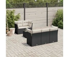 Sofa Sofos komplektas su pagalvėlėmis, 6 dalių, juodas, poliratanas