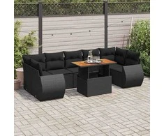 Sofa Sofos komplektas su pagalvėlėmis, 8 dalių, juodas, poliratanas