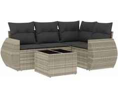 Sofa Sofos komplektas su pagalvėlėmis, 5 dalių, pilkas, poliratanas