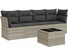 Sofa Sofos komplektas su pagalvėlėmis, 5 dalių, pilkas, poliratanas