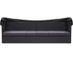 Lauko sofa-lova su stogeliu, juodos spalvos, poliratanas
