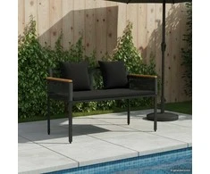 Lauko suolas su pagalve Juoda 117 x 54 x 74.5 cm poliratanas