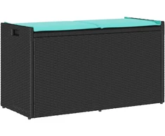 Lauko suoliukas su daiktadėže ir pagalvėle, juodas, 100 cm, poliratanas