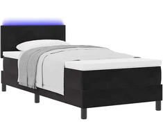 LED Čiužinio Lova su čiužiniu su LED Juoda 90 x 190 cm Aksomas
