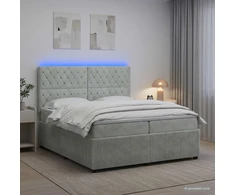 Lova LED lovos čiužinys su LED apšvietimu Šviesiai pilka Aksomas