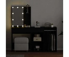 LED makiažo stalo komplektas Juodas ąžuolas 140 x 40 x 140 cm