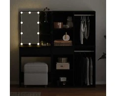 LED makiažo stalo komplektas Juodas ąžuolas 140 x 40 x 140 cm