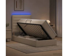 LED saugojimo lova su čiužiniu Kreminė 100 x 200 cm Audinys
