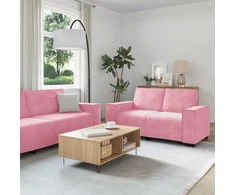 Sofa Dviejų dalių sofos komplektas su pagalvėlėmis, rožinis aksomas