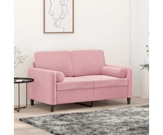 Dvivietė sofa su pagalvėlėmis, rožinės spalvos, 120cm, aksomas