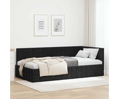 Lova Kampinė lovos konstrukcija Juoda 100 cm x 200 cm Aksomas