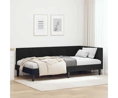 Lova Kampinė lovos konstrukcija Juoda 100 cm x 200 cm Aksomas