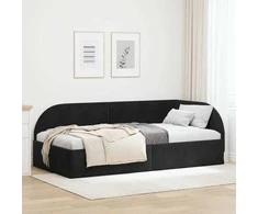 Lova Kampinė lovos konstrukcija Juoda 100 cm x 200 cm Aksomas