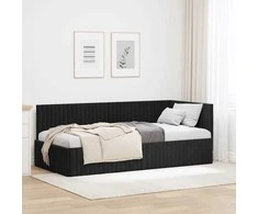 Lova Kampinė lovos konstrukcija Juoda 90 cm x 200 cm Aksomas