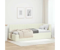 Lova Kampinė lovos konstrukcija Kreminė 80 cm x 200 cm Aksomas