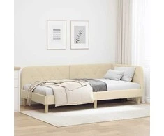 Lova Kampinė lovos konstrukcija Kreminė 100 x 200 cm audinys