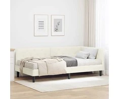 Lova Kampinė lovos konstrukcija Kreminė 100 x 200 cm Aksomas