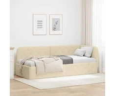 Lova Kampinė lovos konstrukcija Kreminė 80 x 200 cm audinys