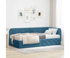 Lova Kampinė lovos konstrukcija Mėlyna 90 x 200 cm Aksomas