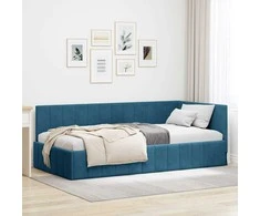 Lova Kampinė lovos konstrukcija Mėlyna 90 cm x 200 cm Aksomas