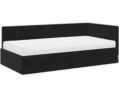 Lova Kampinė lovos konstrukcija su čiužiniu 2 pcs Juoda Aksomas