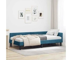 Lova Kampinė lovos konstrukcija Mėlyna 100 cm x 200 cm Aksomas