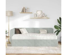 Lova Kampinė lovos konstrukcija Šviesiai pilka 90 x 200 cm Aksomas