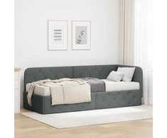 Lova Kampinė lovos konstrukcija Tamsiai pilka 80 x 200 cm audinys