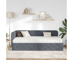 Lova Kampinė lovos konstrukcija Tamsiai pilka 90 x 200 cm Aksomas