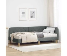Lova Kampinė lovos konstrukcija Tamsiai pilka 90 x 190 cm audinys