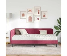 Lova Kampinė lovos konstrukcija Vyno raudona 100 x 200 cm Aksomas