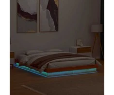 Lova LED lovos rėmas, vaško rudas, 150x200cm, pušies masyvas
