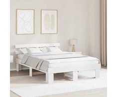 Lova Lovos rėmas Balta 150 x 200 cm Kietos pušies mediena